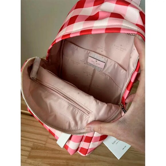 S Kate Spade Chelsea Gingham Pink Red Medium Nylon Backpack KG566 NWT $299 main image 5